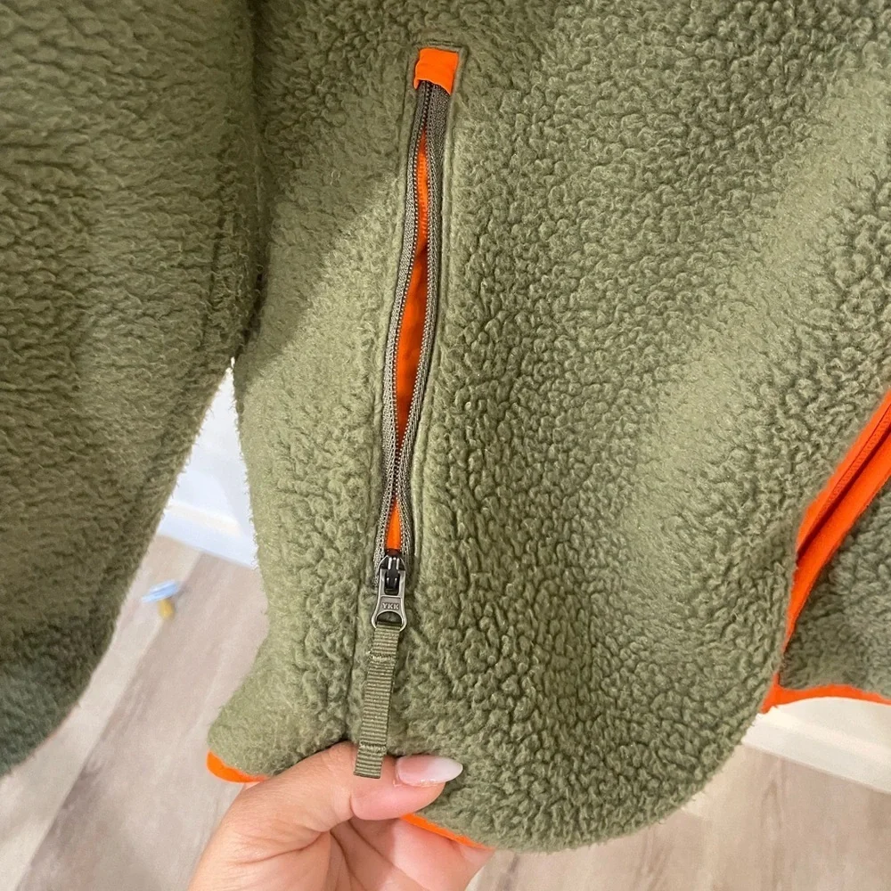 The North Face Olive and Orange Youth Fleece Zip Up Jacket Coat